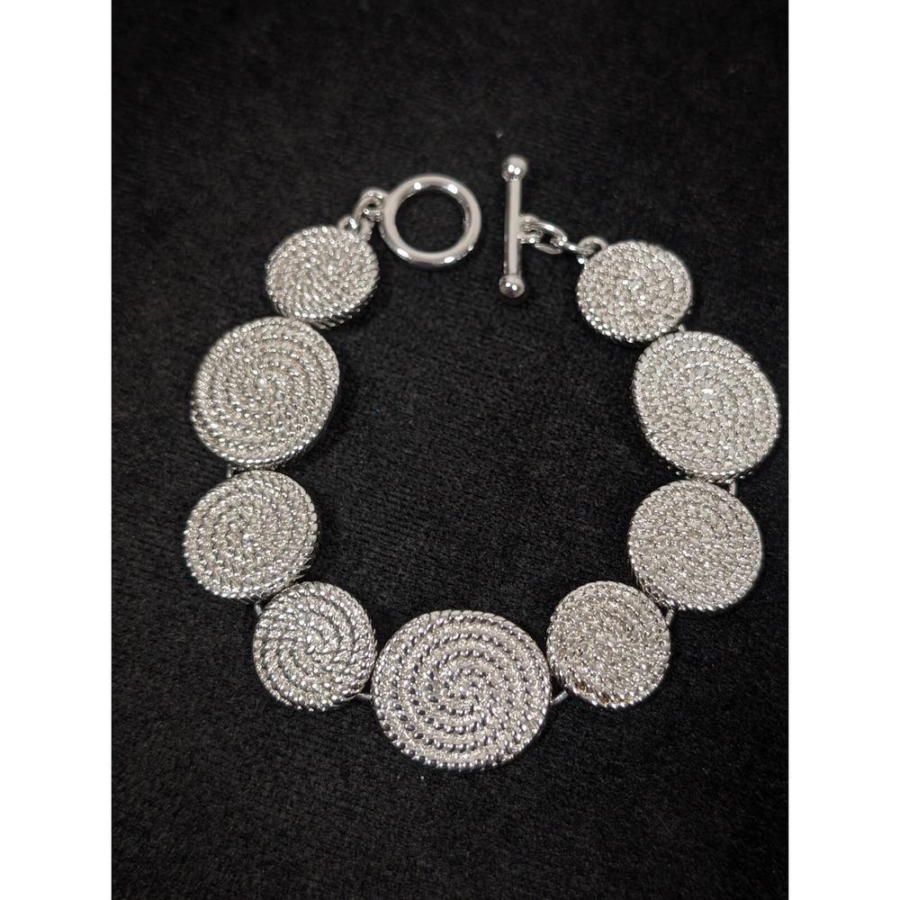 Rope‎ Spiral Disc Bracelet Silver Tone Toggle Chain Nautical 7.5"